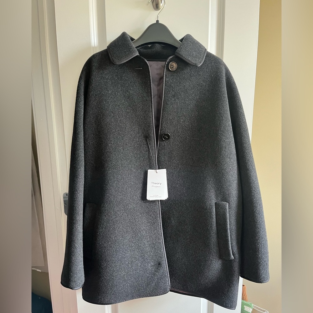 Theory Reversible Wool Car Coat in Charcoal